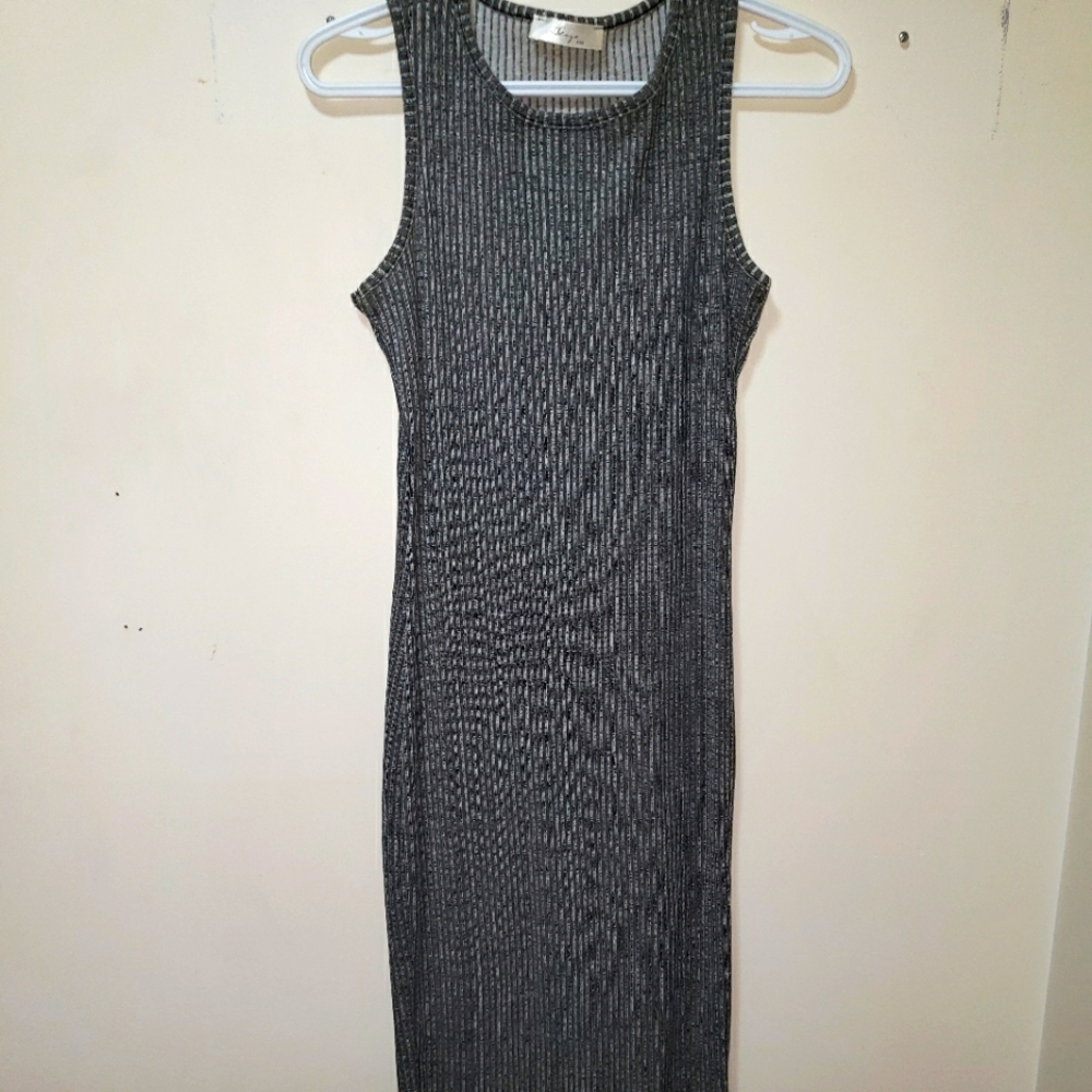 Gage Grey Tank Long Long Full Length Fitted Dress Stretchy 8